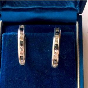 Silver hoop earrings with precious stones